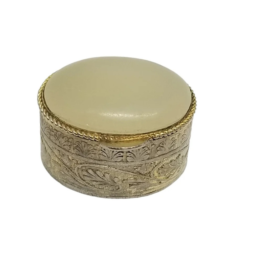VINTAGE GOLDPLATED & GENUINE NEPHRITE JADE STONE TRINKET BOX - Picture 2 of 7